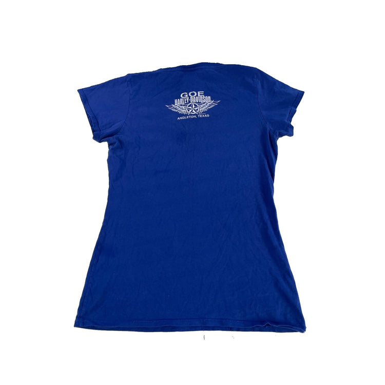Womens 2012 Harley Davidson Blue V Neck T Shirt Size Medium