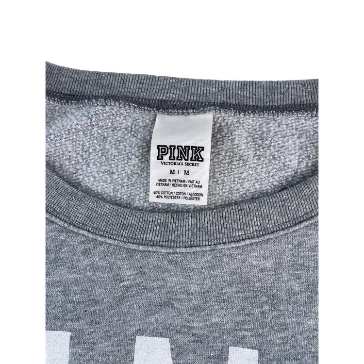 Womens PINK Victoria Secret Gray Sweatshirt W/ White Floral Sholder Panel Size M