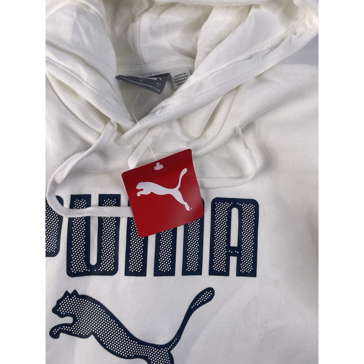 Mens Puma NWT White Navy Blue Dotted Logo Pullover Hoodie SIZE S