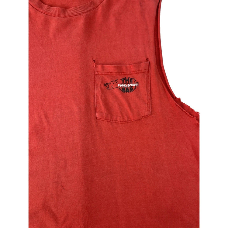 Mens Vintage Red Hang Stop Bar Houston Texas Cut Off Muscle Tank Shirt SIZE L