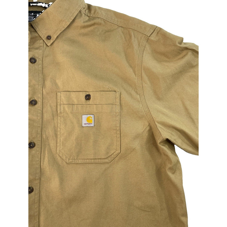 Mens Carhartt Beige Relaxed Fit Short Sleeve Button Down Shirt Size 2XLT