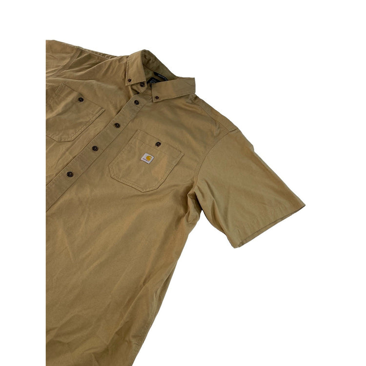 Mens Carhartt Beige Relaxed Fit Short Sleeve Button Down Shirt Size 2XLT