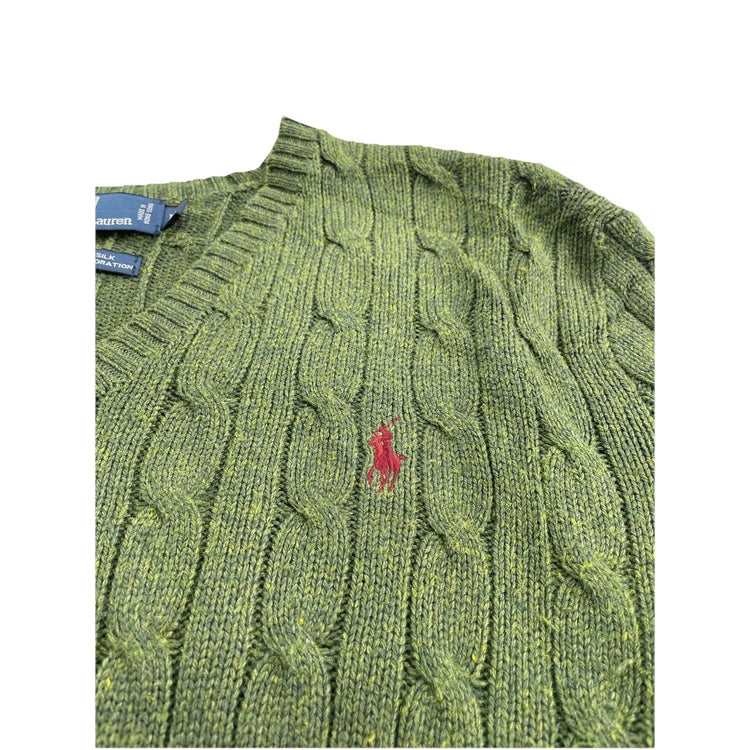 Mens Polo Ralph Lauren Size Medium Green V Neck Knitted Sweater