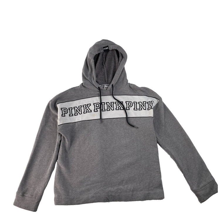 Women's PINK Victoria's Secret Grey Pullover Hoodie Logo Stripe, Size XS