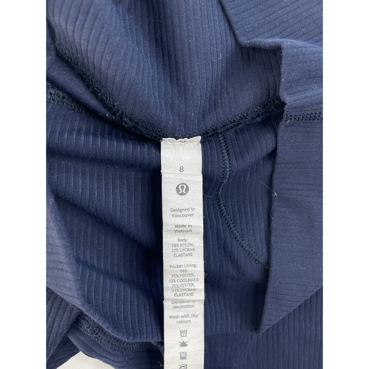 Women's Lululemon High-Rise Ribbed Athletic Leggings Navy Blue Size 8