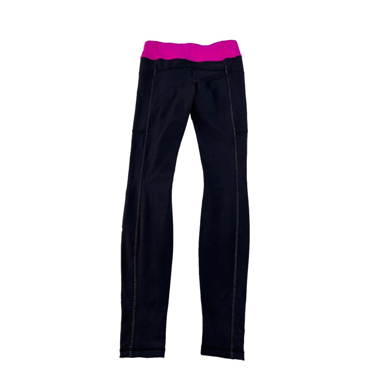 Women's Lululemon Black Athletic Leggings With Pink Waistband Size 4