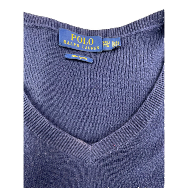 Mens Polo Ralph Lauren Size 2XL Navy Blue V Neck Sweater