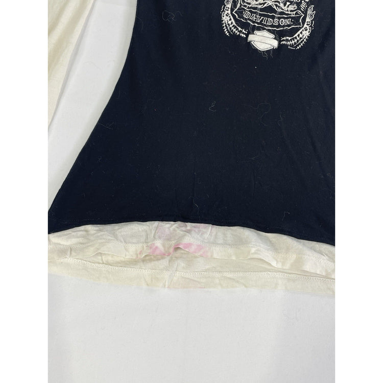 Womens Y2k Harley Davidson Black & White Layered Longsleeve Graphic Shirt Size S