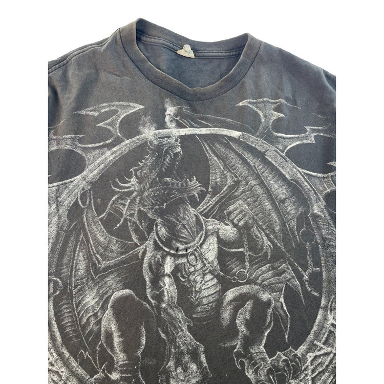 Men's Vintage Style Fantasy Dragon Graphic Black T-Shirt Size XL