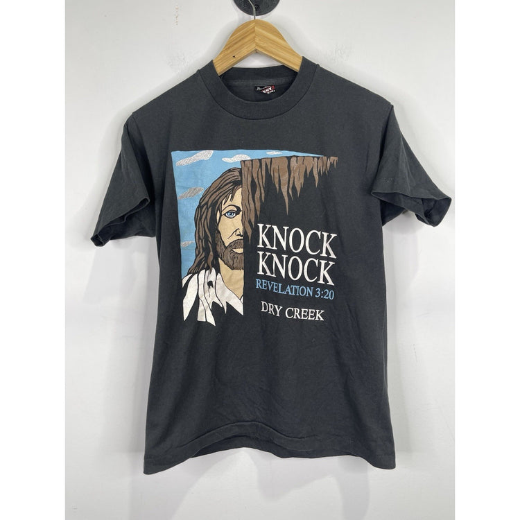 Men’s VTG Knock Knock Open The Door I Will Come In Jesus Christian T-Shirt Sz M