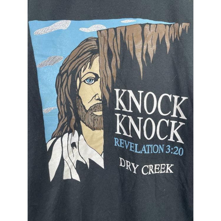 Men’s VTG Knock Knock Open The Door I Will Come In Jesus Christian T-Shirt Sz M
