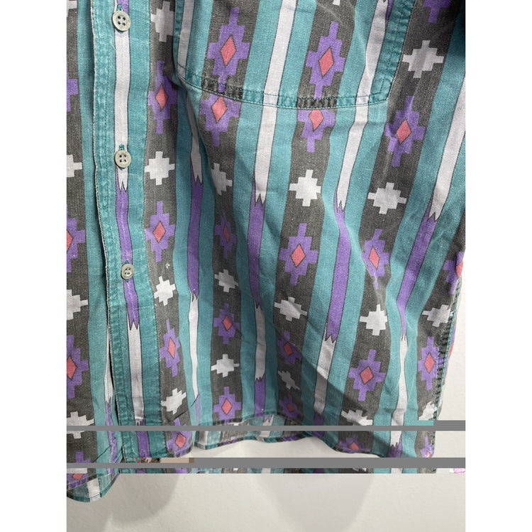 Men's Vintage 90's Pier Connection Tribal Aztec All Print Button Up Shirt Sz M