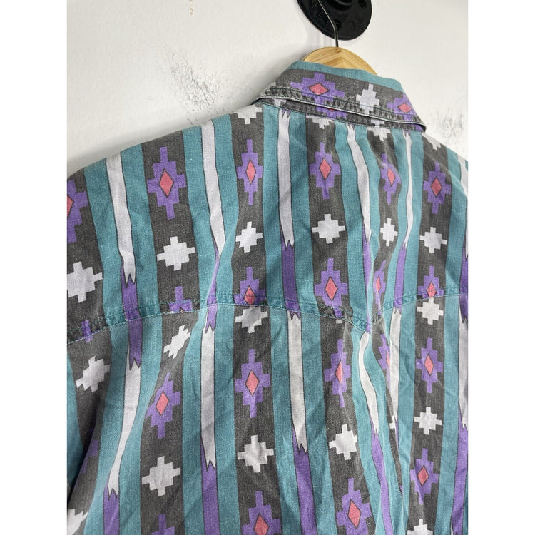 Men's Vintage 90's Pier Connection Tribal Aztec All Print Button Up Shirt Sz M