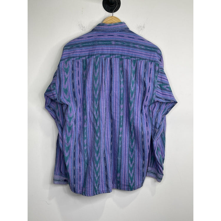 Men’s VTG Retro Striped Purple Maya Jones Imports Oxford Shirt Size Large