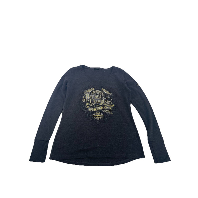 Womens Harley Davidson Motorcycles Grey Long Sleeve T Shirt Size Medium