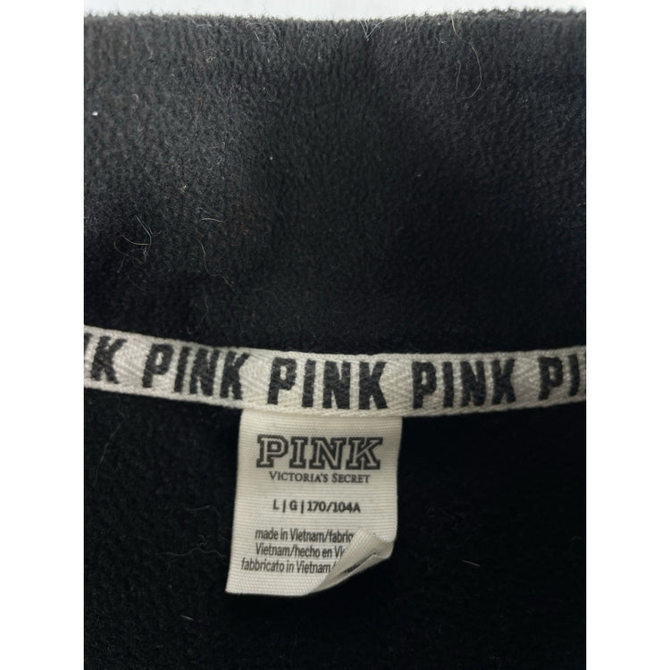 Womens Victoria Secret PINK Fleece Black Quarter Zip Pullover Dog Logo Size L