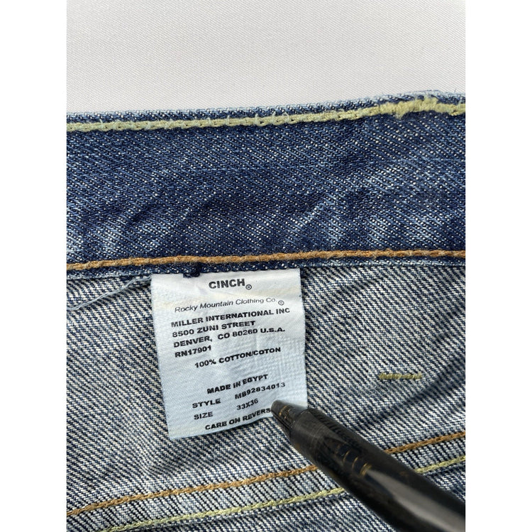 Mens Cinch Relaxed Straight Denim Blue Jeans Size 33x36