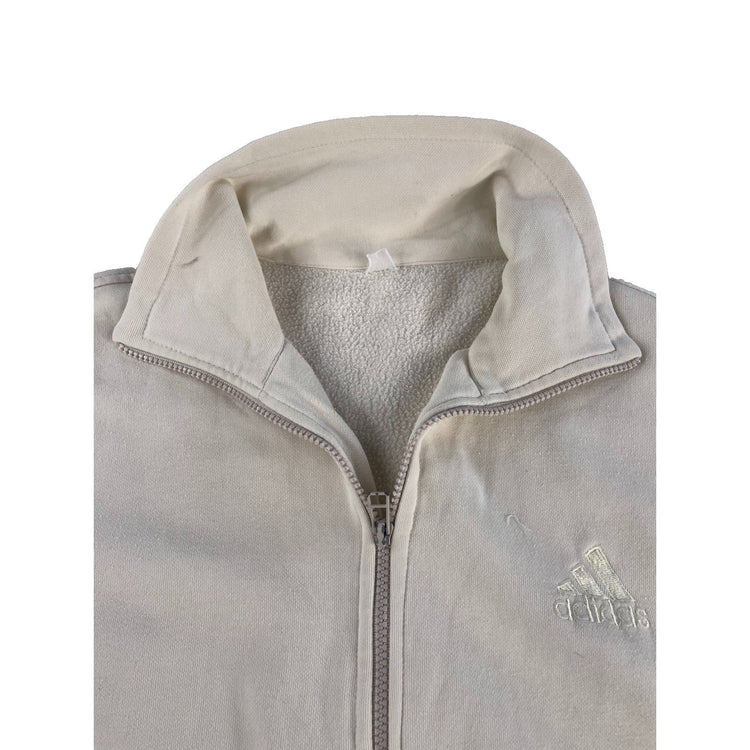 Mens Vintage Adidas Off White Full Zip Fleece Lined Track Jacket Size L