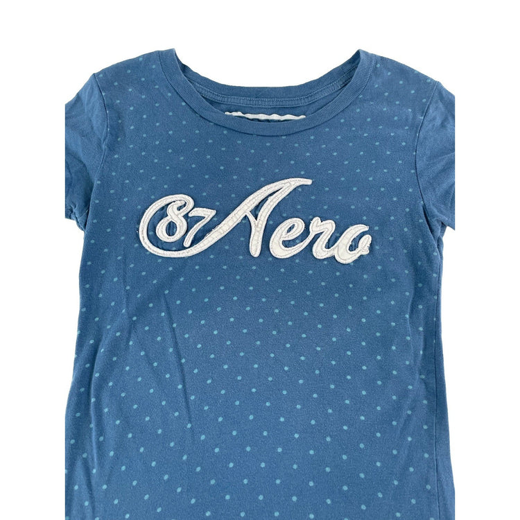 Women's Aéropostale 87 Aero Polka Dot Graphic T-Shirt Blue Size M