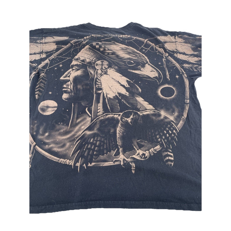 Mens Native American Chief and Wolf Dreamcatcher Graphic T-Shirt Black Size Xl