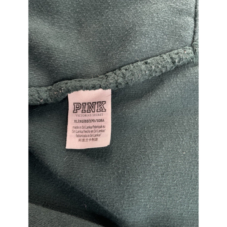 Womens Victoria's Secret PINK Dark Green Sherpa Lined Zip-Up Hoodie Size XL