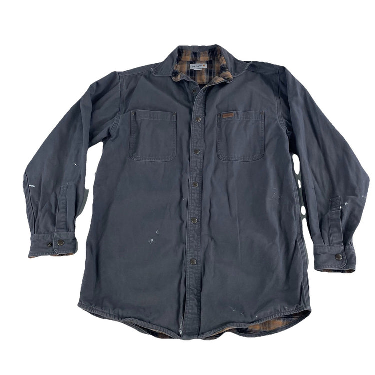 Mens Carhartt Gray Snap Button Flannel Lined Shirt Jacket Size Medium