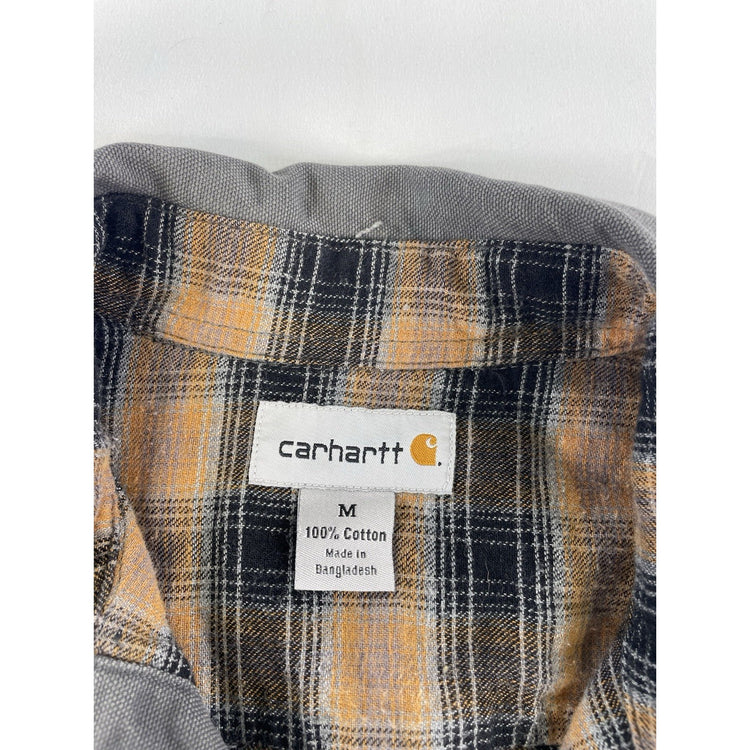 Mens Carhartt Gray Snap Button Flannel Lined Shirt Jacket Size Medium