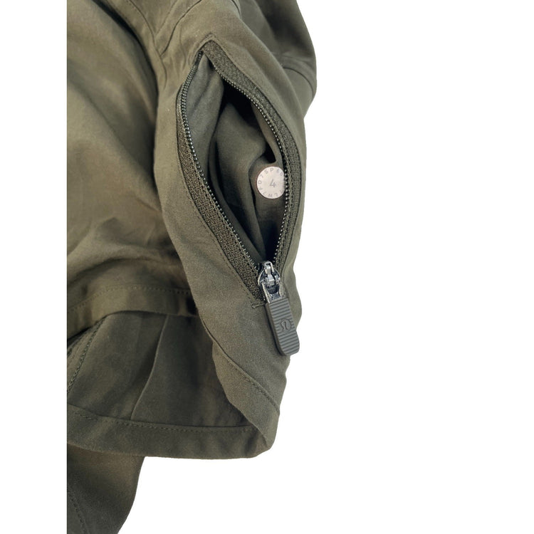 Women's Lululemon Olive Green Athletic Shorts with Zippered Pocket Size 4
