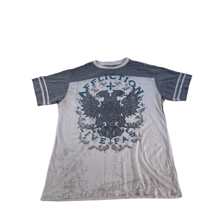 Mens Vintage Affliction Live Fast Gray White Eagle Grunge MMA T-Shirt SIZE XXL