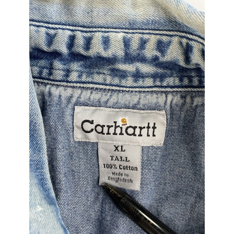 Men's Carhartt Western Denim Snap Button Long Sleeve Jacket Blue Size XL Tall