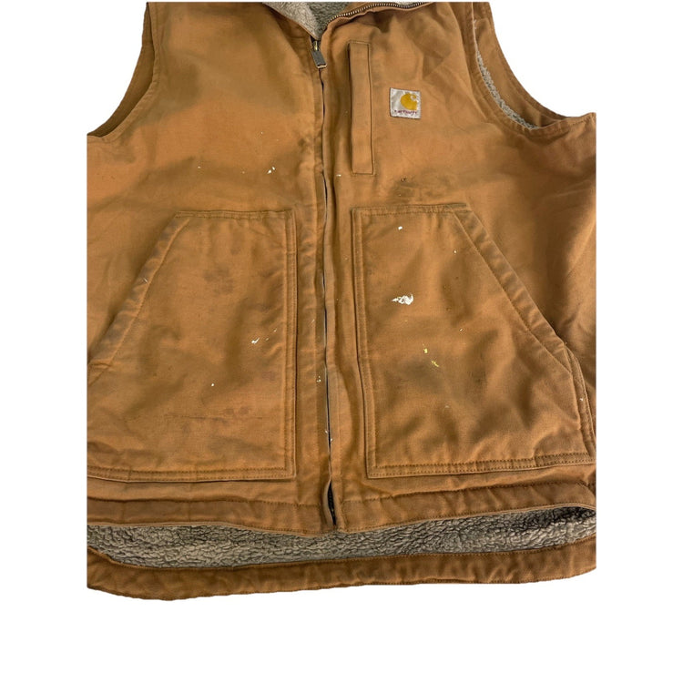 Mens Carhartt Tan Loose Fit Sherpa Lined Mock Neck Vest Size Medium