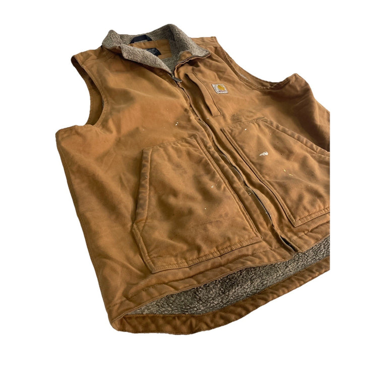 Mens Carhartt Tan Loose Fit Sherpa Lined Mock Neck Vest Size Medium