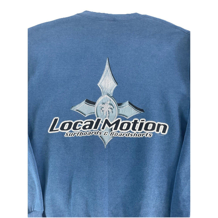 Mens Vintage Jerzees Local Motion Graphic Blue Crewneck Sweatshirt Size S