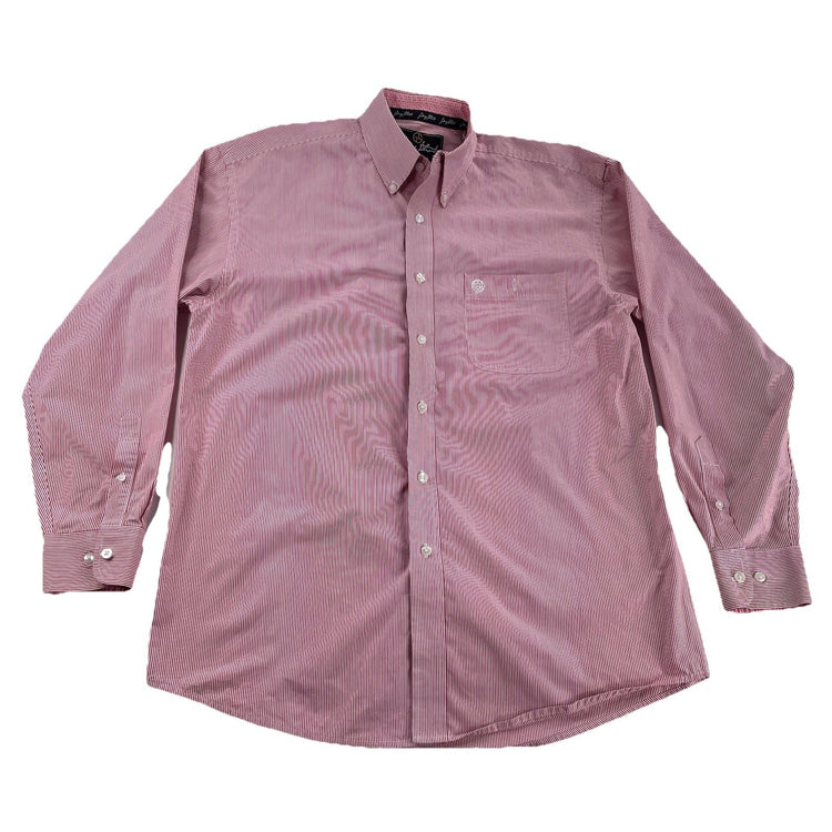 Men George Straight Collection Wagner RedStriped LongSleeve ButtonUp Shirt SizeL