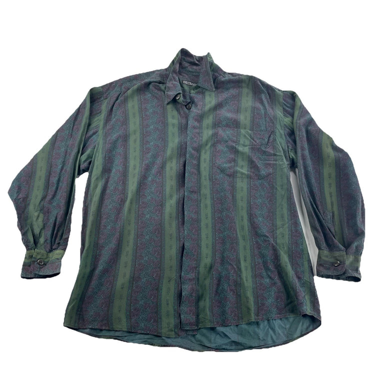Mens Tasso Elba SageGreen Regular Fit Paisley Longsleeve Button-Up Shirt Size M