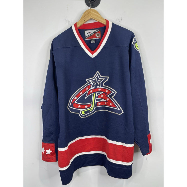 Vintage Men’s Columbus Blue Jackets Jersey Blue Stitch Logo NHL Hockey Sz Large