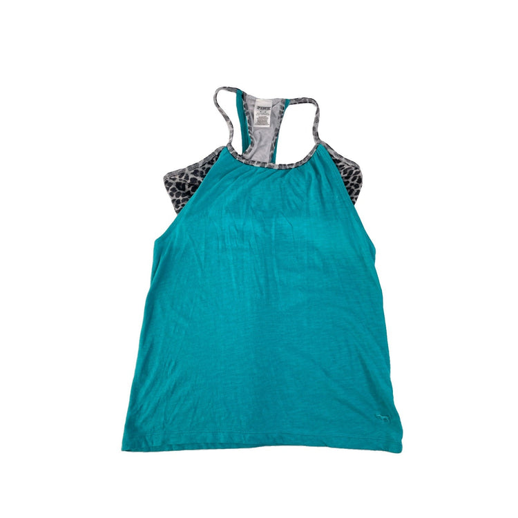 Womens PINK Victorias Secret Teal & Leopard Print Tank Top Size Medium