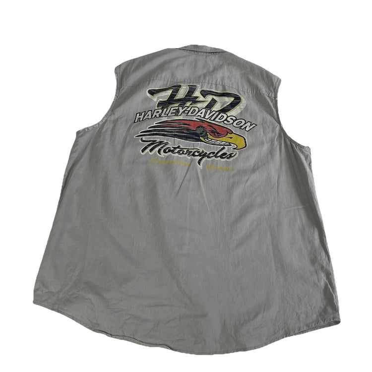 Mens Vintage Harley Davidson Light Gray Sleeveless Button-Down Shirt Size 2Xl