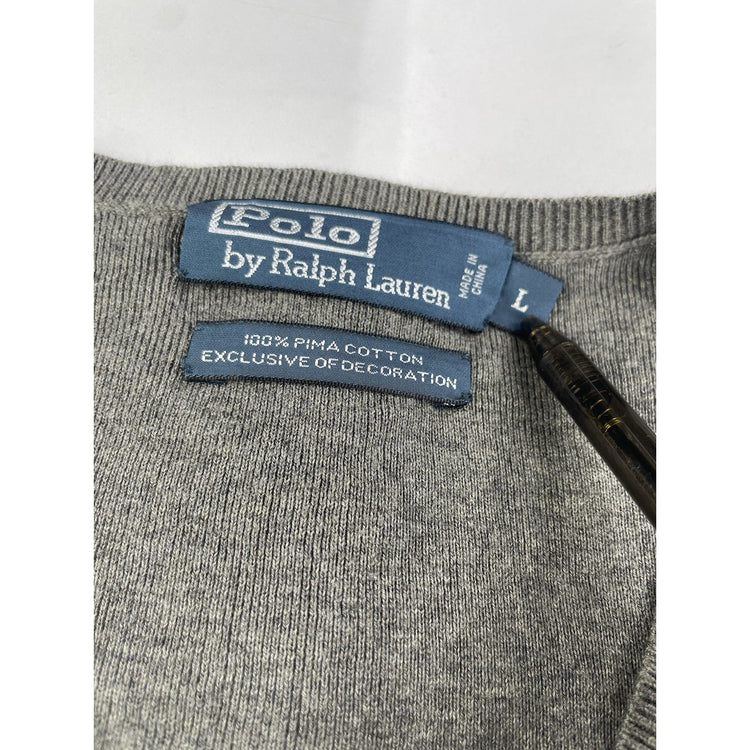 Mens Polo Ralph Lauren Size Large Grey V Neck Sweater