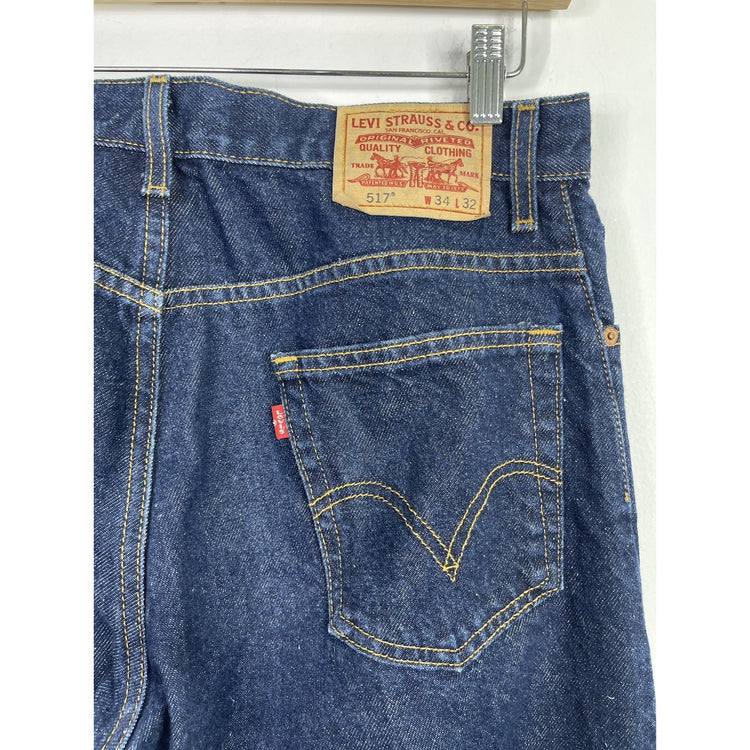 Men’s Levi's 517 Jeans Blue Dark Denim Wash Bootcut Contrast Stitching 34x32