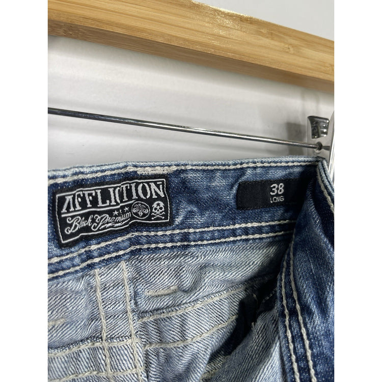 Men’s Affliction Cooper Long Blue Denim Jeans Size 38