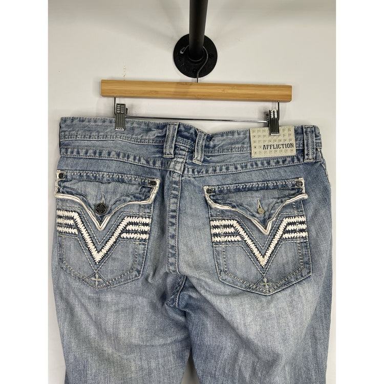 Men’s Affliction Cooper Long Blue Denim Jeans Size 38