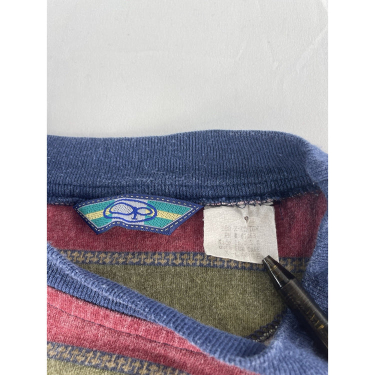 Mens Vintage 1980s Ocean Pacific Olive Green & Red Striped T Shirt Size XL
