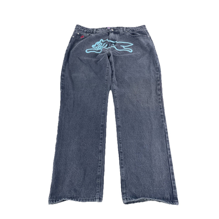 Mens Icecream Running Dog Black Denim Jeans Size 38