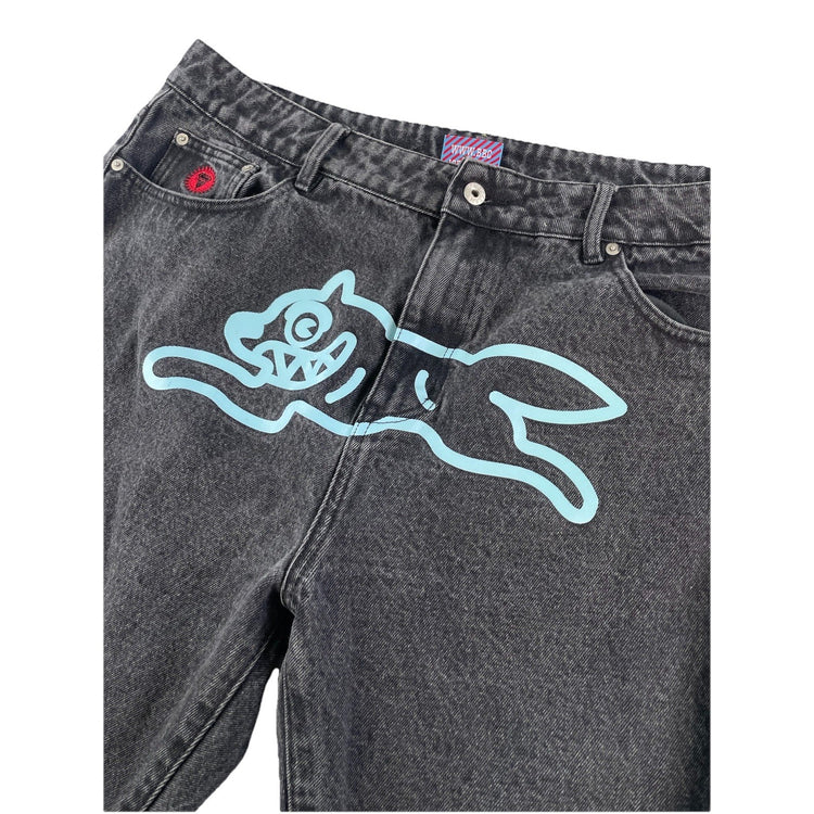 Mens Icecream Running Dog Black Denim Jeans Size 38