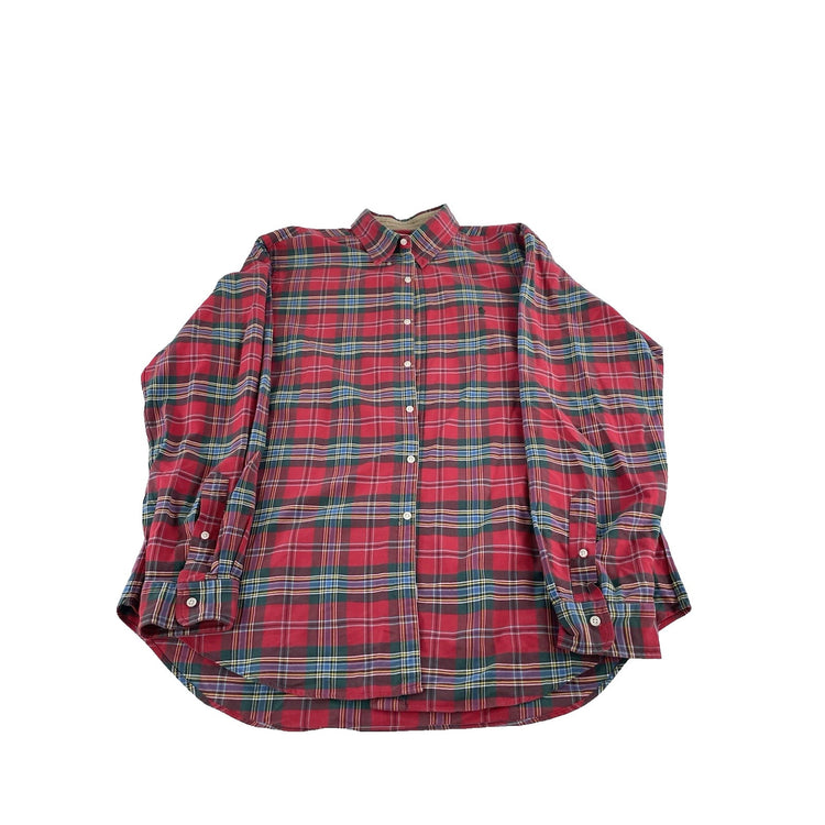 Mens Polo Ralph Lauren Red & Green Plaid Long Sleeve Button Down Shirt Size XL