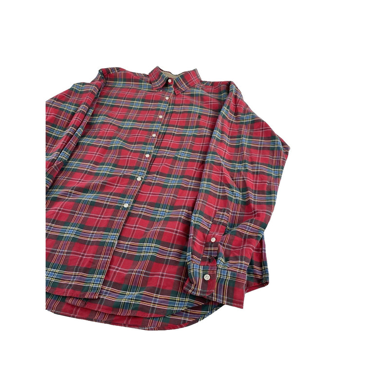 Mens Polo Ralph Lauren Red & Green Plaid Long Sleeve Button Down Shirt Size XL