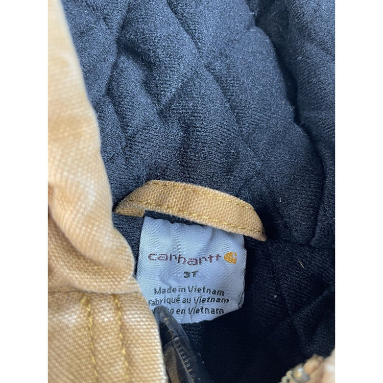 Toddler Carhartt Quilted Lined Hooded Canvas Jacket Tan Size 3T