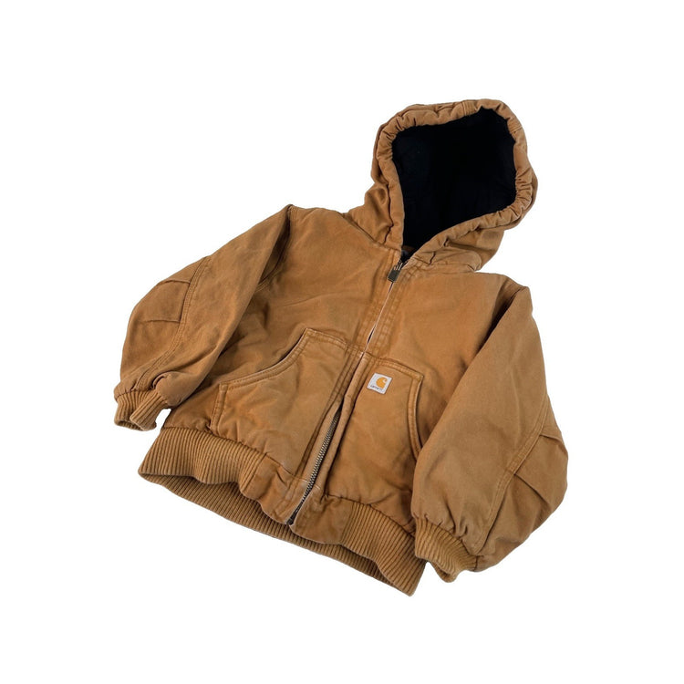Toddler Carhartt Quilted Lined Hooded Canvas Jacket Tan Size 3T