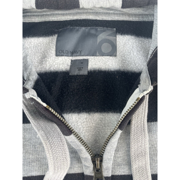 Mens Y2K Old Navy Black & Gray Striped Zip Up Jacket Size Medium